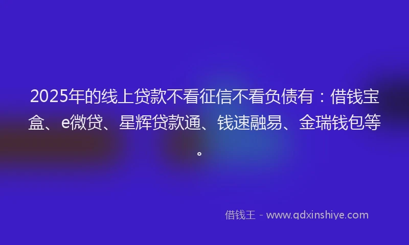 2025年的线上贷款不看征信不看负债有：借钱宝盒、e微贷、星辉贷款通、钱速融易、金瑞钱包等。