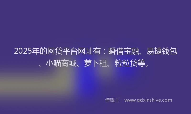 2025年的网贷平台网址有：瞬借宝融、易捷钱包、小喵商城、萝卜租、粒粒贷等。