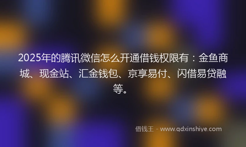2025年的腾讯微信怎么开通借钱权限有：金鱼商城、现金站、汇金钱包、京享易付、闪借易贷融等。