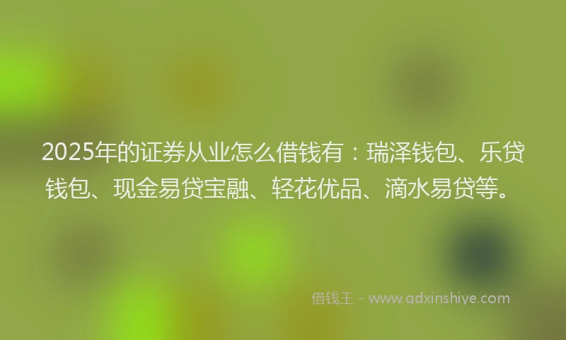 2025年的证券从业怎么借钱有：瑞泽钱包、乐贷钱包、现金易贷宝融、轻花优品、滴水易贷等。