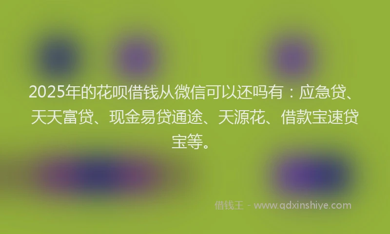 2025年的花呗借钱从微信可以还吗有：应急贷、天天富贷、现金易贷通途、天源花、借款宝速贷宝等。