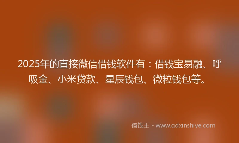 2025年的直接微信借钱软件有：借钱宝易融、呼吸金、小米贷款、星辰钱包、微粒钱包等。