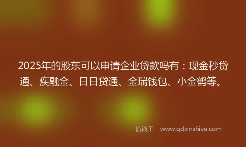 2025年的股东可以申请企业贷款吗有：现金秒贷通、疾融金、日日贷通、金瑞钱包、小金鹤等。