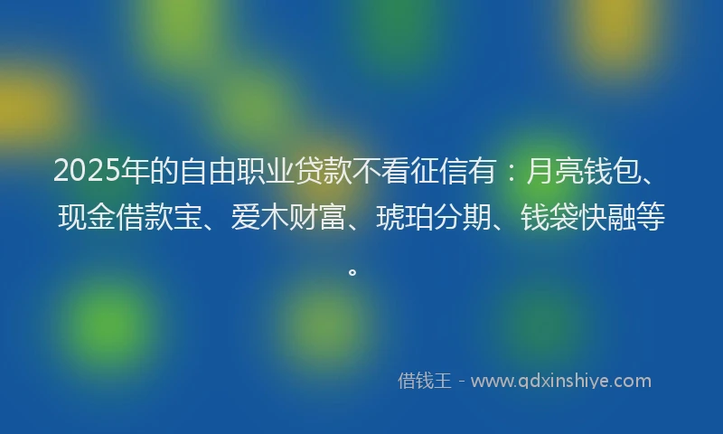 2025年的自由职业贷款不看征信有：月亮钱包、现金借款宝、爱木财富、琥珀分期、钱袋快融等。