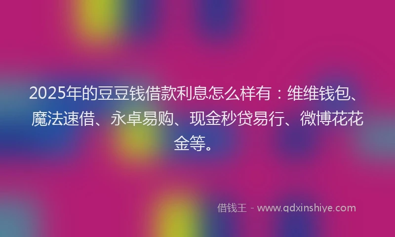 2025年的豆豆钱借款利息怎么样有：维维钱包、魔法速借、永卓易购、现金秒贷易行、微博花花金等。