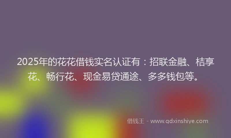 2025年的花花借钱实名认证有：招联金融、桔享花、畅行花、现金易贷通途、多多钱包等。