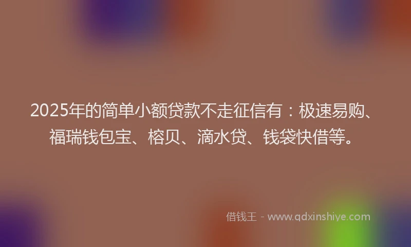 2025年的简单小额贷款不走征信有：极速易购、福瑞钱包宝、榕贝、滴水贷、钱袋快借等。