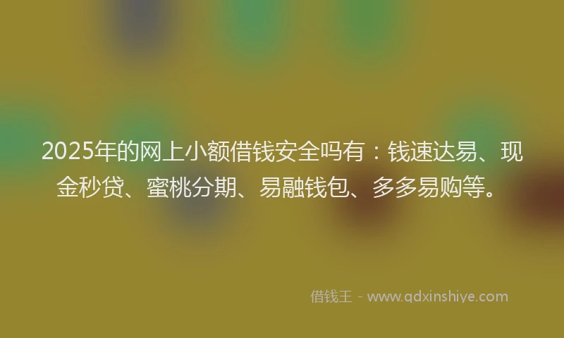 2025年的网上小额借钱安全吗有：钱速达易、现金秒贷、蜜桃分期、易融钱包、多多易购等。