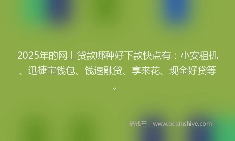 2025年的网上贷款哪种好下款快点有：小安租机、迅捷宝钱包、钱速融贷、享来花、现金好贷等。