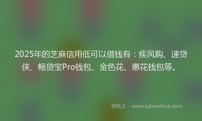 2025年的芝麻信用低可以借钱有：疾风购、速贷侠、畅贷宝Pro钱包、金色花、惠花钱包等。