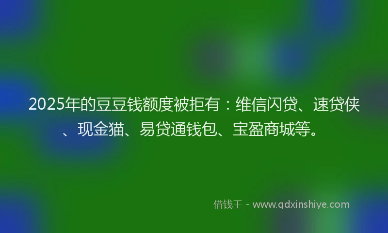 2025年的豆豆钱额度被拒有：维信闪贷、速贷侠、现金猫、易贷通钱包、宝盈商城等。