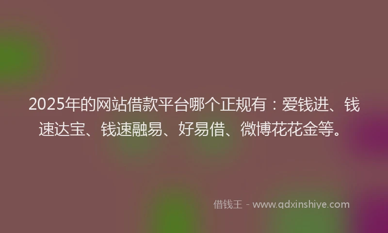 2025年的网站借款平台哪个正规有：爱钱进、钱速达宝、钱速融易、好易借、微博花花金等。