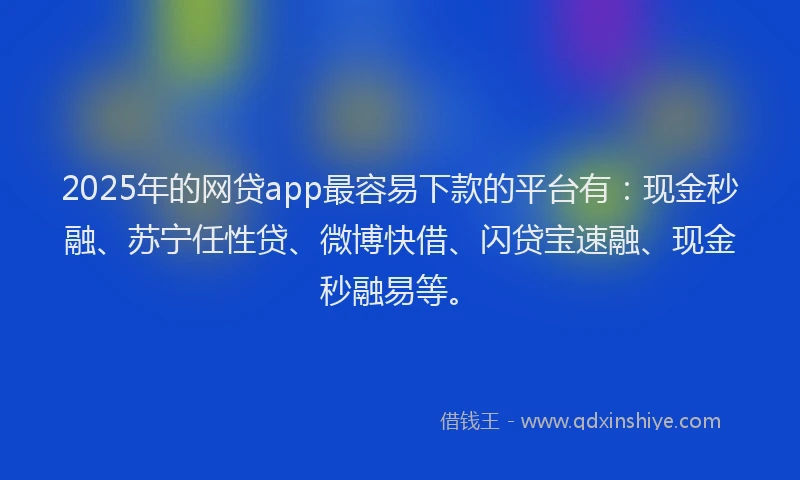 2025年的网贷app最容易下款的平台有：现金秒融、苏宁任性贷、微博快借、闪贷宝速融、现金秒融易等。