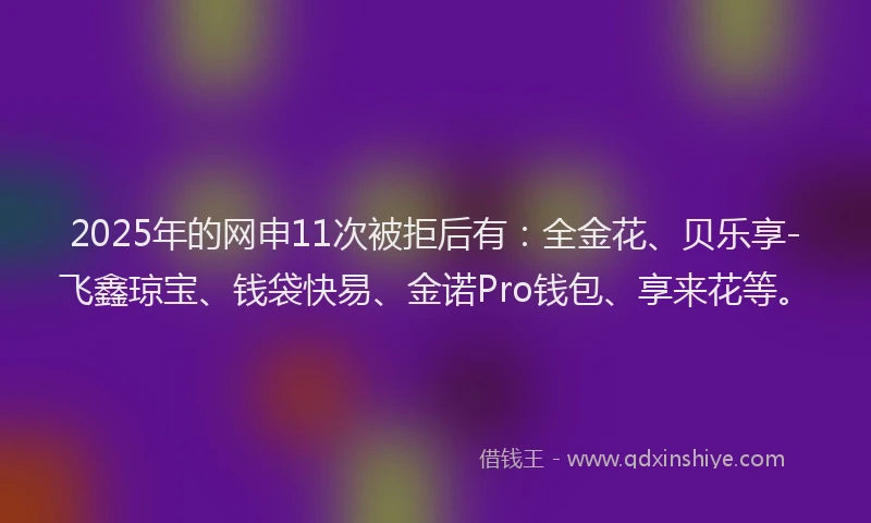 2025年的网申11次被拒后有：全金花、贝乐享-飞鑫琼宝、钱袋快易、金诺Pro钱包、享来花等。