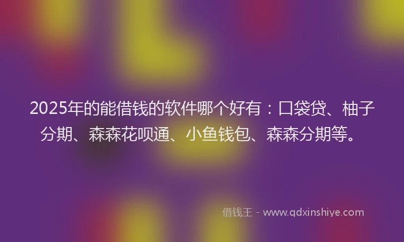 2025年的能借钱的软件哪个好有：口袋贷、柚子分期、森森花呗通、小鱼钱包、森森分期等。