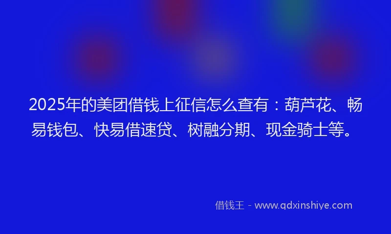2025年的美团借钱上征信怎么查有：葫芦花、畅易钱包、快易借速贷、树融分期、现金骑士等。