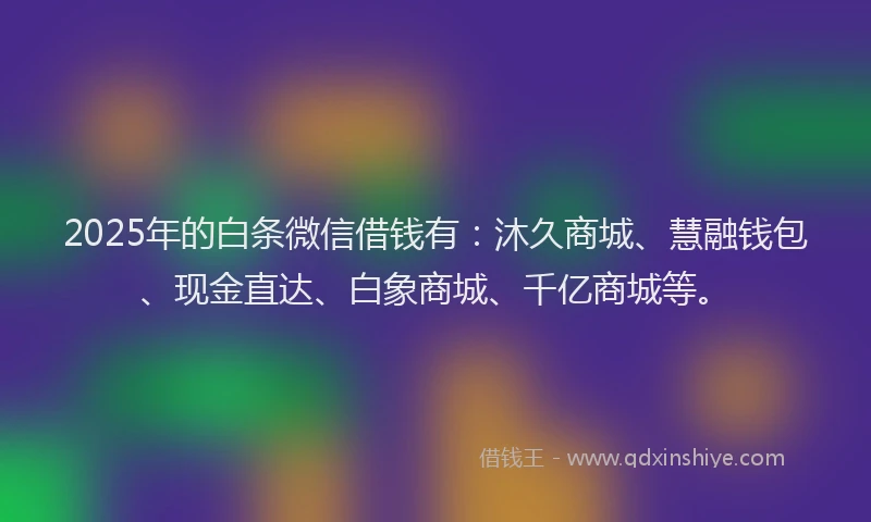 2025年的白条微信借钱有：沐久商城、慧融钱包、现金直达、白象商城、千亿商城等。
