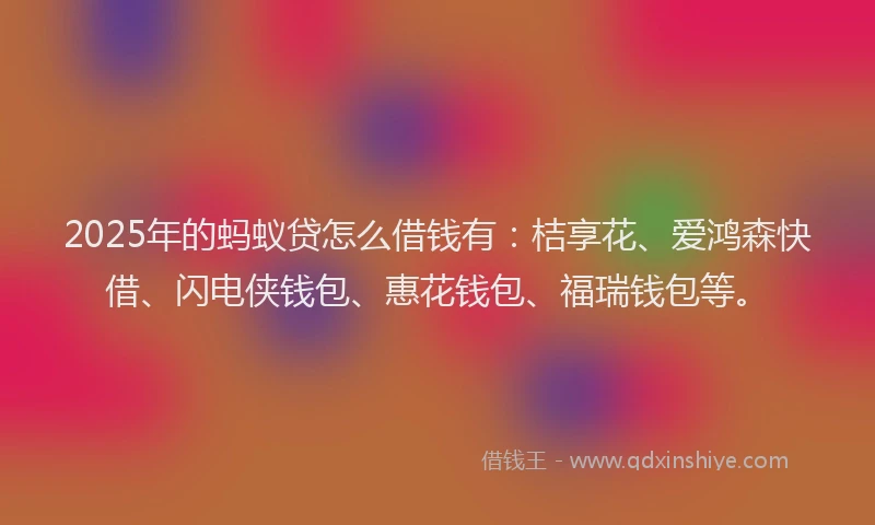 2025年的蚂蚁贷怎么借钱有：桔享花、爱鸿森快借、闪电侠钱包、惠花钱包、福瑞钱包等。