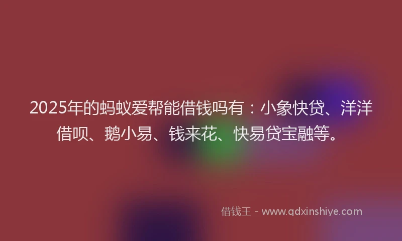 2025年的蚂蚁爱帮能借钱吗有：小象快贷、洋洋借呗、鹅小易、钱来花、快易贷宝融等。