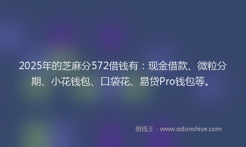 2025年的芝麻分572借钱有：现金借款、微粒分期、小花钱包、口袋花、易贷Pro钱包等。
