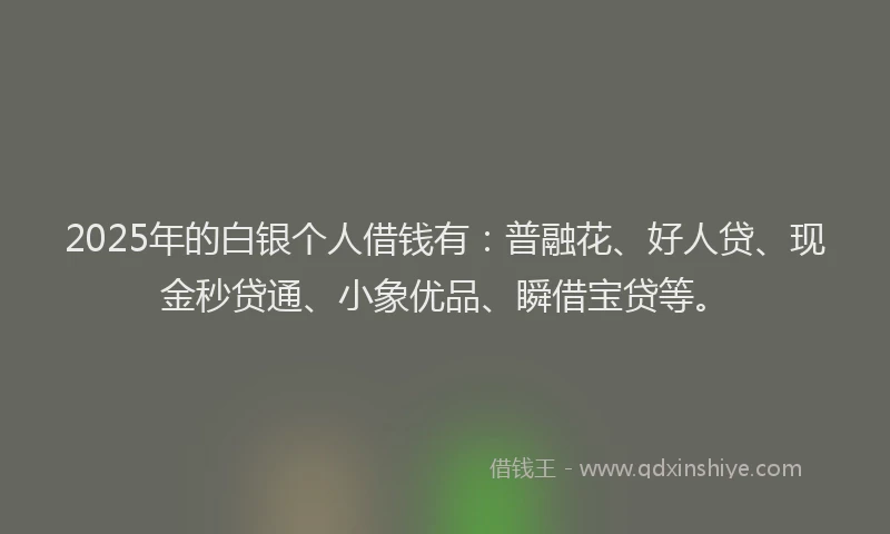 2025年的白银个人借钱有：普融花、好人贷、现金秒贷通、小象优品、瞬借宝贷等。