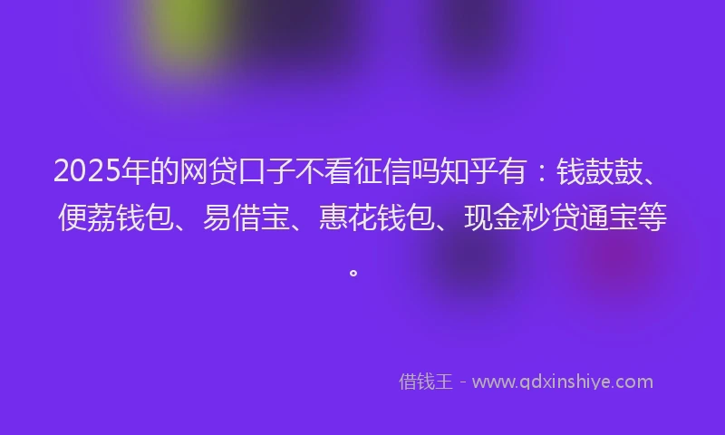 2025年的网贷口子不看征信吗知乎有：钱鼓鼓、便荔钱包、易借宝、惠花钱包、现金秒贷通宝等。