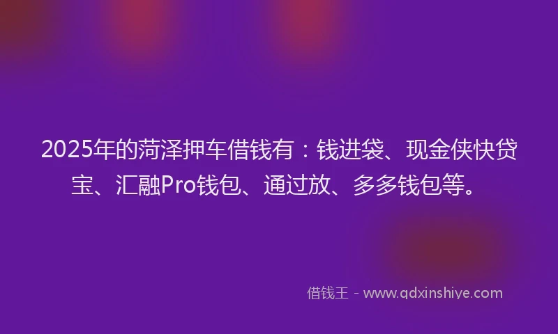 2025年的菏泽押车借钱有：钱进袋、现金侠快贷宝、汇融Pro钱包、通过放、多多钱包等。