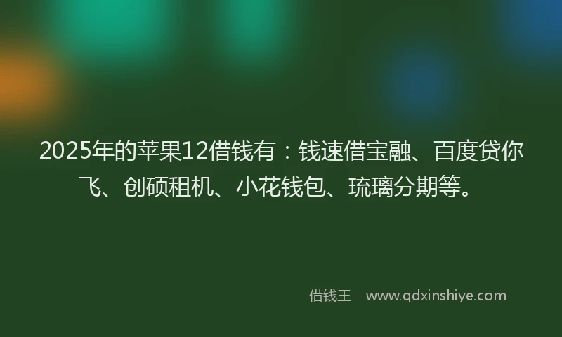 2025年的苹果12借钱有：钱速借宝融、百度贷你飞、创硕租机、小花钱包、琉璃分期等。