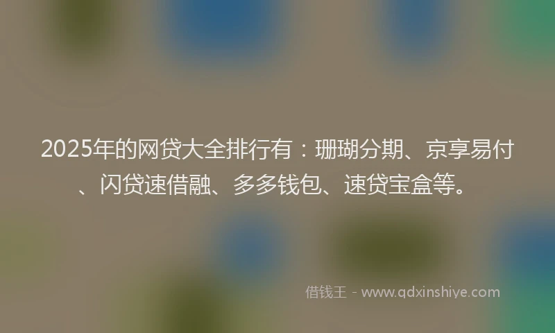 2025年的网贷大全排行有：珊瑚分期、京享易付、闪贷速借融、多多钱包、速贷宝盒等。