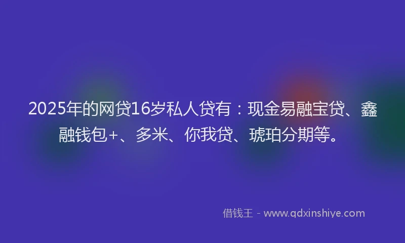 2025年的网贷16岁私人贷有：现金易融宝贷、鑫融钱包+、多米、你我贷、琥珀分期等。