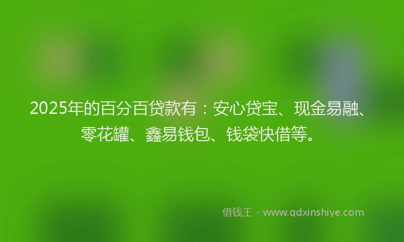 2025年的百分百贷款有：安心贷宝、现金易融、零花罐、鑫易钱包、钱袋快借等。
