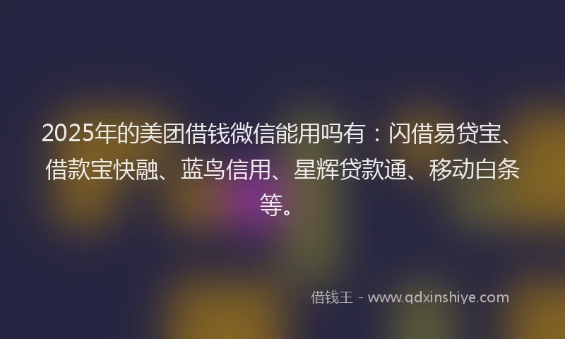 2025年的美团借钱微信能用吗有：闪借易贷宝、借款宝快融、蓝鸟信用、星辉贷款通、移动白条等。