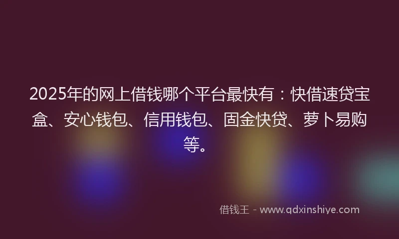 2025年的网上借钱哪个平台最快有：快借速贷宝盒、安心钱包、信用钱包、固金快贷、萝卜易购等。