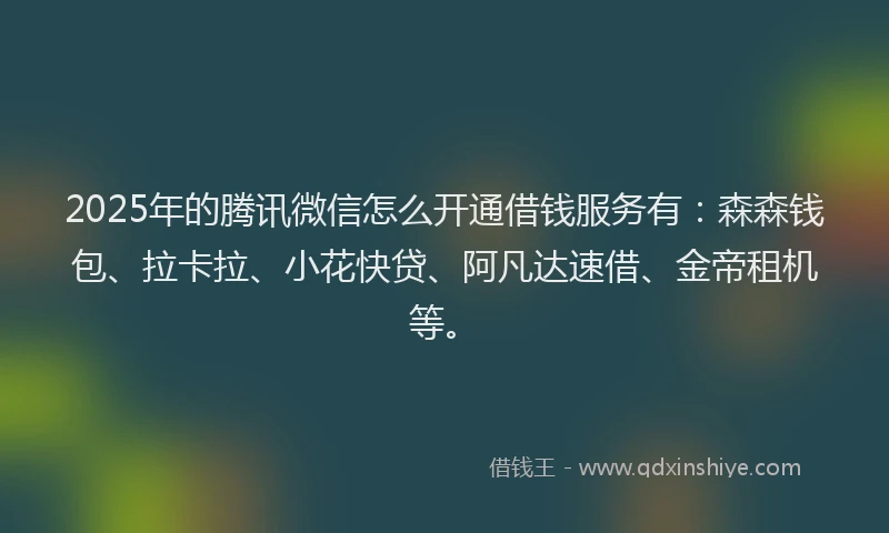 2025年的腾讯微信怎么开通借钱服务有：森森钱包、拉卡拉、小花快贷、阿凡达速借、金帝租机等。