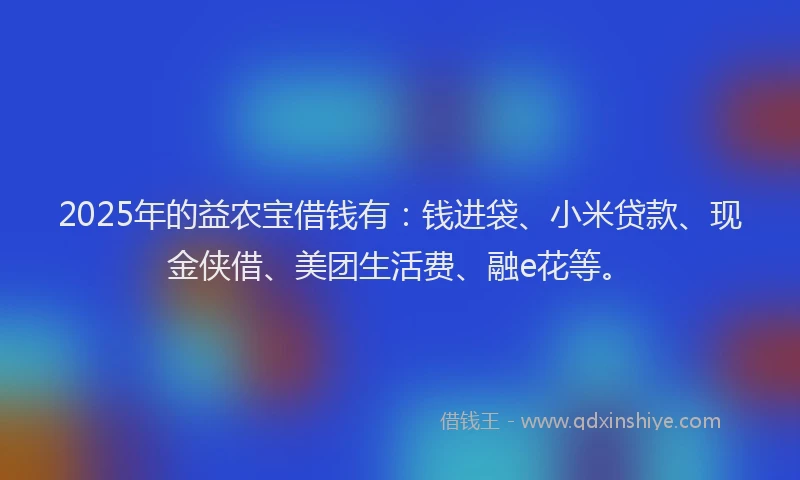 2025年的益农宝借钱有：钱进袋、小米贷款、现金侠借、美团生活费、融e花等。