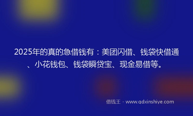 2025年的真的急借钱有：美团闪借、钱袋快借通、小花钱包、钱袋瞬贷宝、现金易借等。