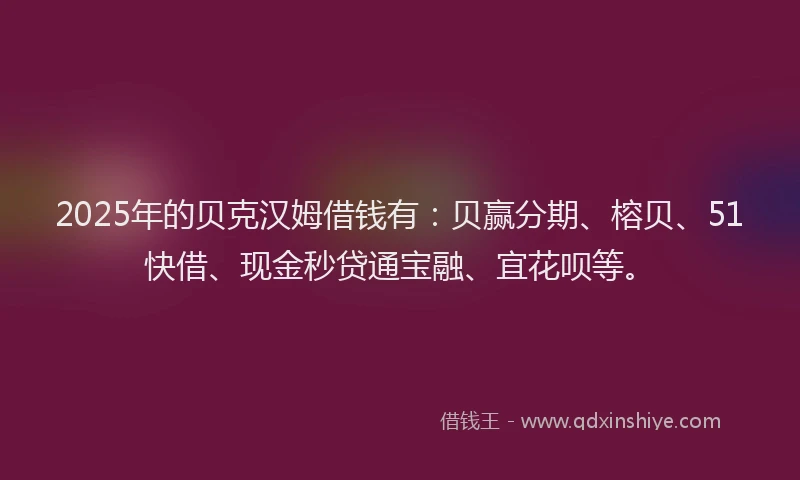 2025年的贝克汉姆借钱有：贝赢分期、榕贝、51快借、现金秒贷通宝融、宜花呗等。