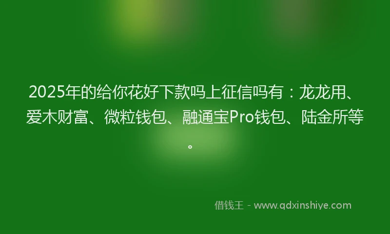 2025年的给你花好下款吗上征信吗有：龙龙用、爱木财富、微粒钱包、融通宝Pro钱包、陆金所等。