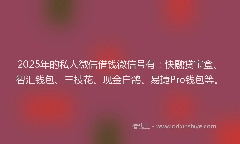 2025年的私人微信借钱微信号有：快融贷宝盒、智汇钱包、三枝花、现金白鸽、易捷Pro钱包等。