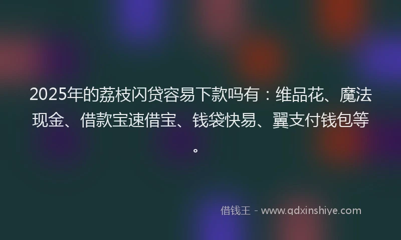 2025年的荔枝闪贷容易下款吗有：维品花、魔法现金、借款宝速借宝、钱袋快易、翼支付钱包等。