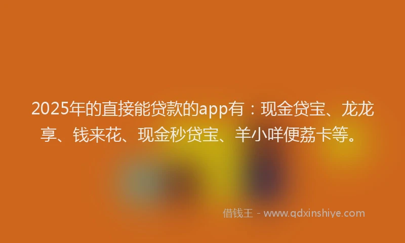 2025年的直接能贷款的app有：现金贷宝、龙龙享、钱来花、现金秒贷宝、羊小咩便荔卡等。