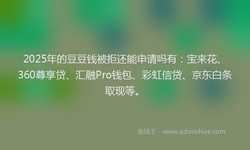 2025年的豆豆钱被拒还能申请吗有：宝来花、360尊享贷、汇融Pro钱包、彩虹信贷、京东白条取现等。