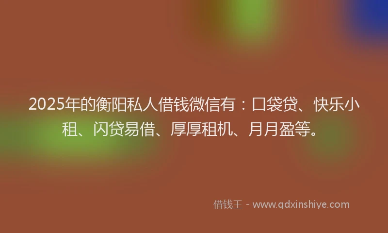 2025年的衡阳私人借钱微信有：口袋贷、快乐小租、闪贷易借、厚厚租机、月月盈等。