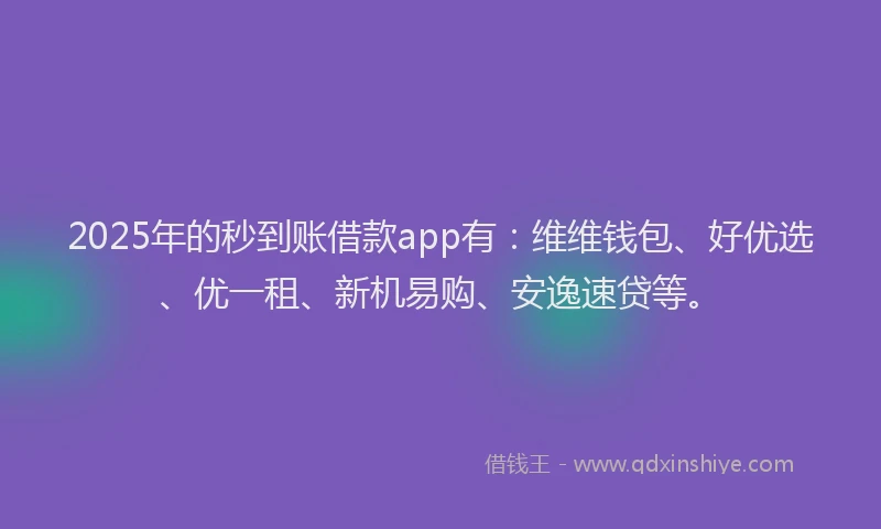 2025年的秒到账借款app有：维维钱包、好优选、优一租、新机易购、安逸速贷等。