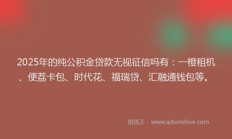 2025年的纯公积金贷款无视征信吗有：一橙租机、便荔卡包、时代花、福瑞贷、汇融通钱包等。