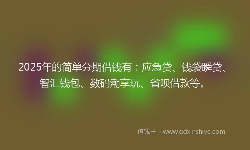 2025年的简单分期借钱有：应急贷、钱袋瞬贷、智汇钱包、数码潮享玩、省呗借款等。