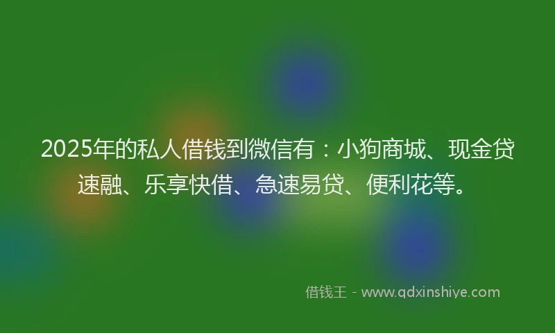 2025年的私人借钱到微信有：小狗商城、现金贷速融、乐享快借、急速易贷、便利花等。
