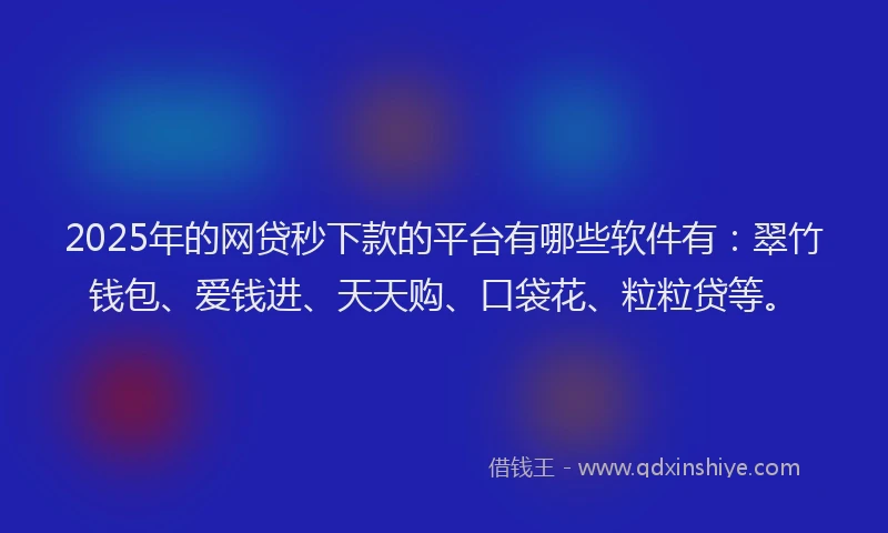 2025年的网贷秒下款的平台有哪些软件有：翠竹钱包、爱钱进、天天购、口袋花、粒粒贷等。