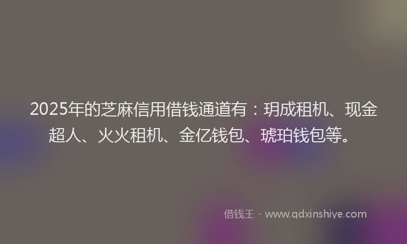 2025年的芝麻信用借钱通道有：玥成租机、现金超人、火火租机、金亿钱包、琥珀钱包等。
