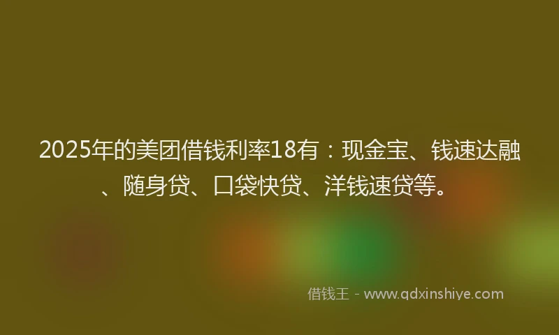 2025年的美团借钱利率18有：现金宝、钱速达融、随身贷、口袋快贷、洋钱速贷等。